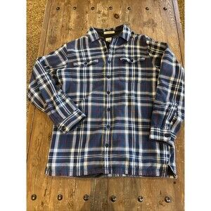LL Bean Jacket Mens M Tall Blue Plaid Fleece Lined Flannel Shirt Shacket Coat